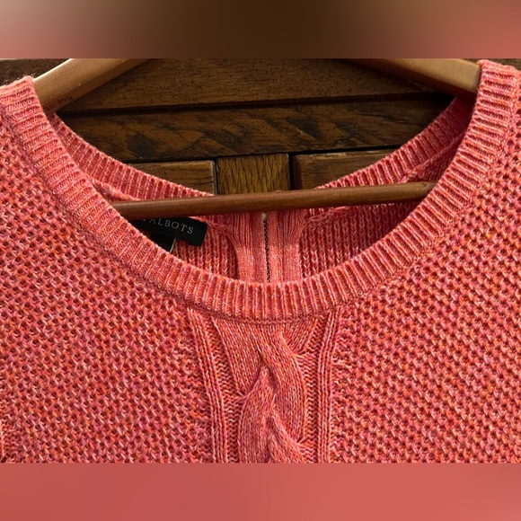 Talbots Cable Knit Sweater with Back Zip Cotton Blend Coral Sz Large - Picture 5 of 9